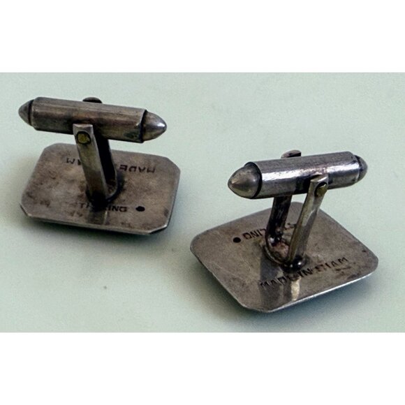 Vintage 40's Siam Sterling Niello Enamel Princess Cufflinks - Picture 7 of 10